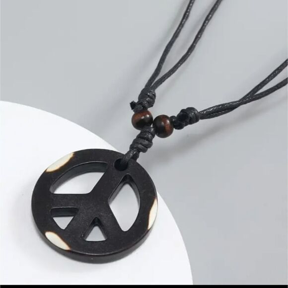 black peace sign necklace tranquility pendant adjustable sized necklace - Picture 4 of 4